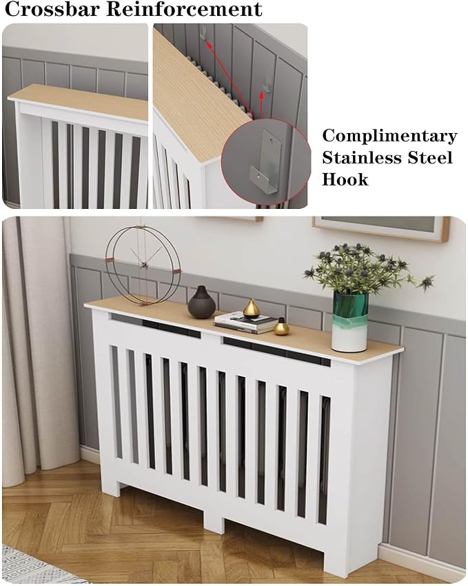 Modern Radiator Covers Wall Heater Cover Cabinet Shelf Bathroom Floor Radiator Shelve, Hide Cluttered Pipes/Easy to Install, Suitable for Household Living Room, White(39.4" Lx35.4 Hx7.9 W)