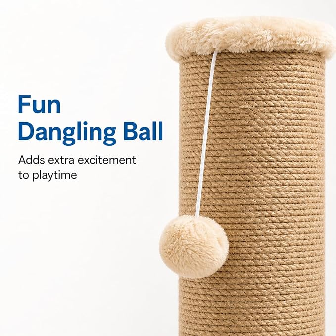 Sisal Cat Scratching Post for Indoor Cats & Kittens, 5.5" Diameter Heavy Duty Vertical Scratcher, 32 Inch Extra Tall Furniture Protector with Stable Base, Yellow