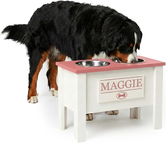 Elevated Dog Bowls for Large Dogs, Personalized Food Stand for Large Breed | Farmhouse Style, Elevated Wood Stand, Storage Container, Stainless Steel Bowls, Raised Anti-Slip Feeder, Made in USA