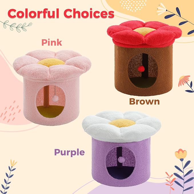 PETEPELA Cat Beds for Indoor Cats, Small Cute Cat Tree House with Removable Flower Cat Bed, Cat Hideaway, Indoor Cat House Condo, Cat Accessories, 20X20X16 Inches, Pink