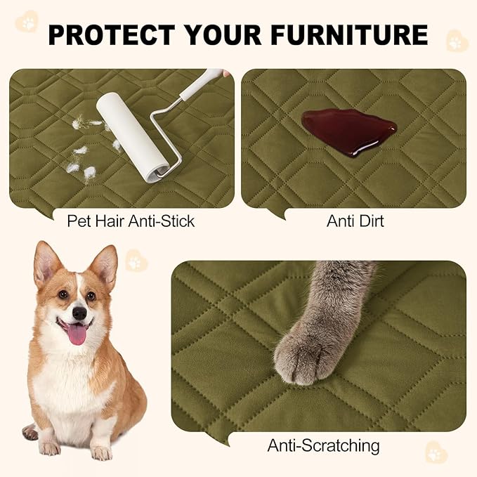 Smiry Reversible Waterproof Couch Covers for Sofa, Washable Dogs Pet Couch Covers for 3 Cushion Sofa Pet Friendly, Water Resistant Furniture Protector Slipcover, Geometric (40"x50", Green/Navy)