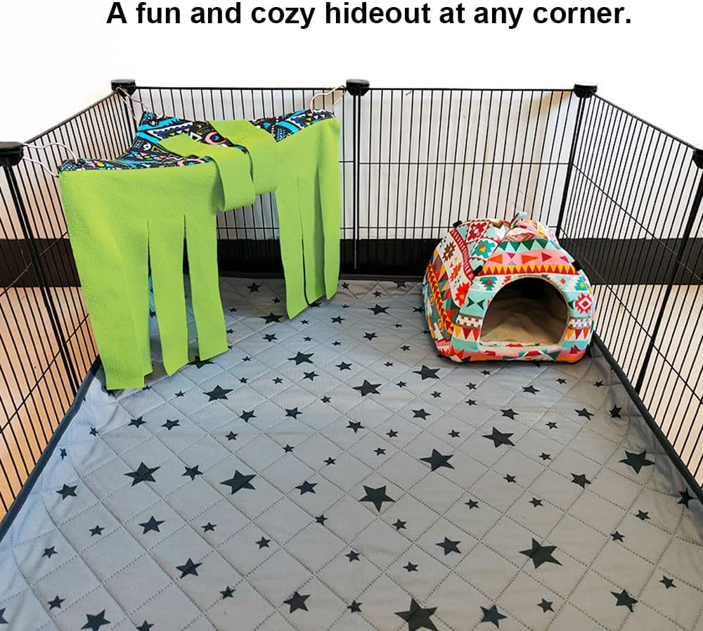 RIOUSSI Guinea Pig Hideout Hideaway Corner Fleece Toys Cage Accessories with Reversible Sides, Geo/Gray-Green