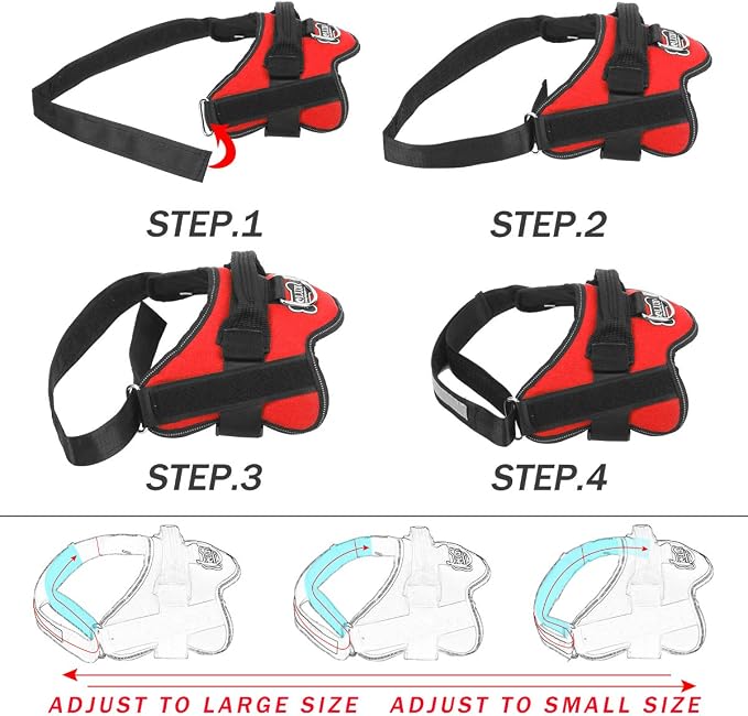 Dog Harness, No-Pull Reflective Dog Vest, Breathable Adjustable Pet Harness with Handle for Outdoor Walking - No More Pulling, Tugging or Choking (Red, XXL)