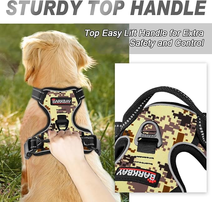 BARKBAY Dog Harness No Pull for Large Dogs Front Back Clips,Dog Vest | Soft Padded No Choke With Handle,Easy On&Off,Adjustable Reflective For Walking Training Running(Desert Camo,XL)