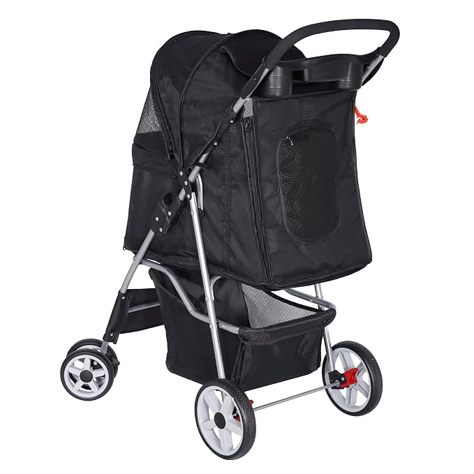 Pet Stroller for Medium Small Dogs - Easy to Walk Folding Travel Carrier Strolling Cart with Cup Holder, Weather Cover and Storage Basket'