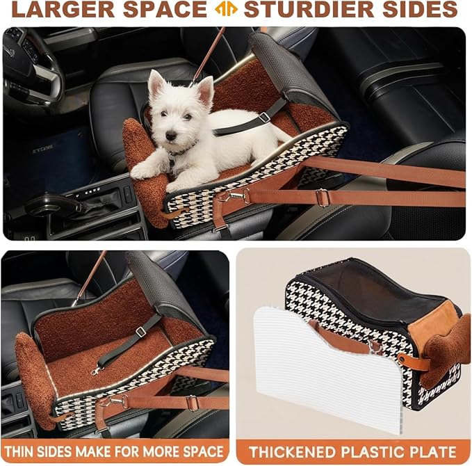 Center Console Dog Car Seat with Breathable Mesh Cover, Pet Puppy Car Seat, Middle Console Dog Armrest Booster Seat with Ventilated Mesh for Small Dogs&Cats,16.5''*9.8''*9''