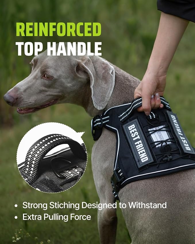 Tactical Dog Harness No-Pull Military Vest for Medium & Large Dogs, Adjustable Reflective Escape-Proof Vest with MOLLE System, Handle Control for Training, Walking, Outdoor – Black