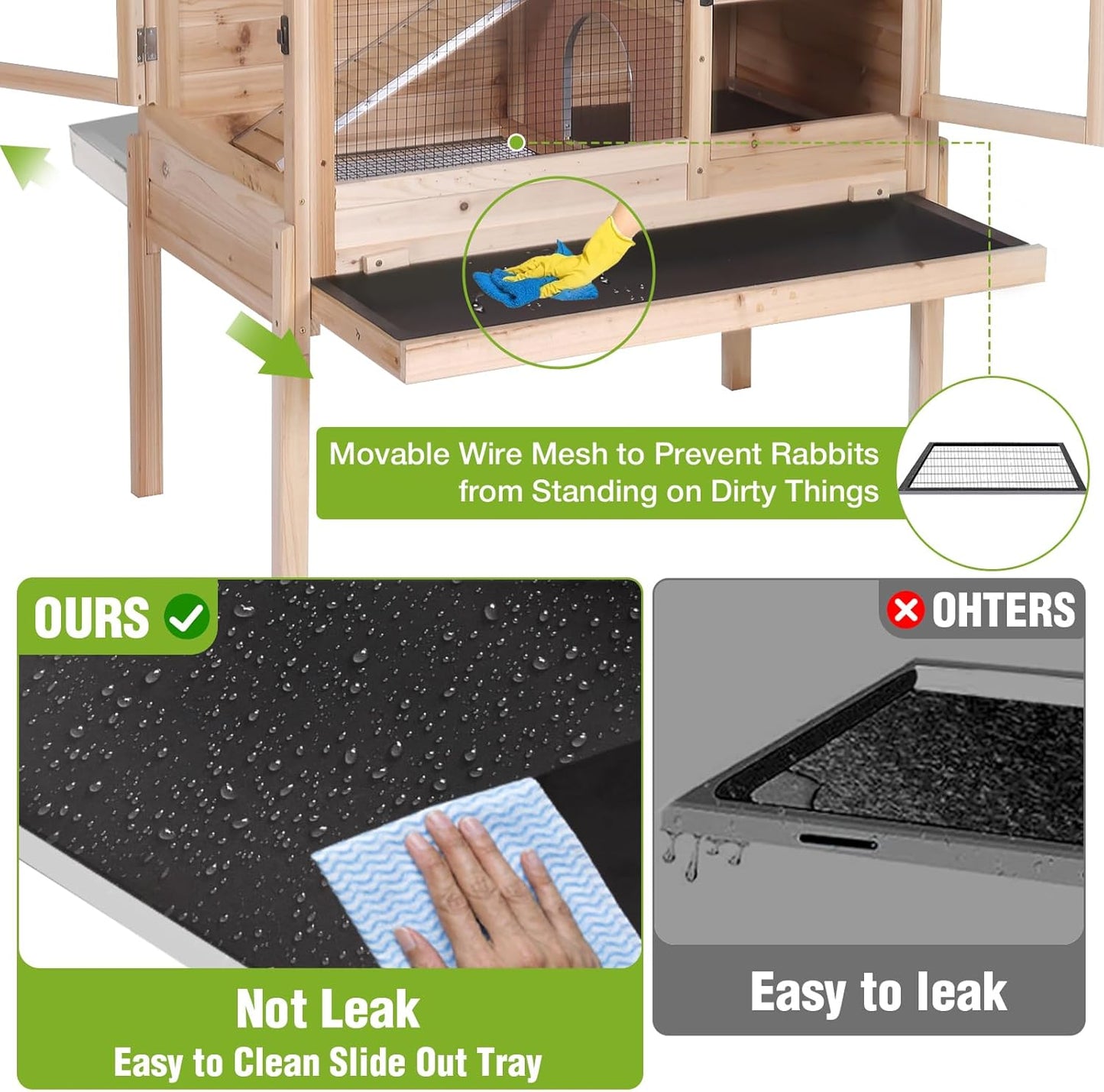 GUTINNEEN Wooden Rabbit Hutch Bunny Cage Guinea Pig Cage with Legs for Indoor & Outdoor, 2-Story Small Animal Cage with Leakproof Pull-Out Tray for Bunnys, Guinea Pigs, Hamsters (Natural Wood)