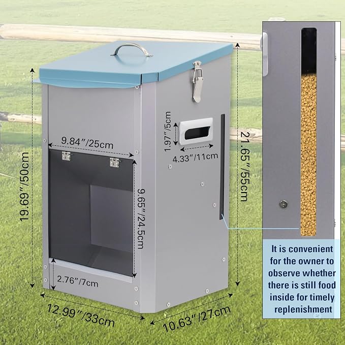 Automatic Large Dog Food Dispenser, 25lbs Outdoor Pets Feeder - Gravity Food Feeder Galvanized Metal Pet Food Station for Cats, Small, Medium, and Large Breeds