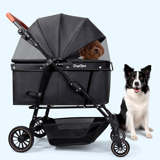 Dog Stroller for Large & Medium Dogs (20–132 lbs), Pet Stroller for 2 Small Dogs, Cat Strollers for 2 Cats, Extra Large Heavy Duty, Foldable & Fully Ventilated Design, Black