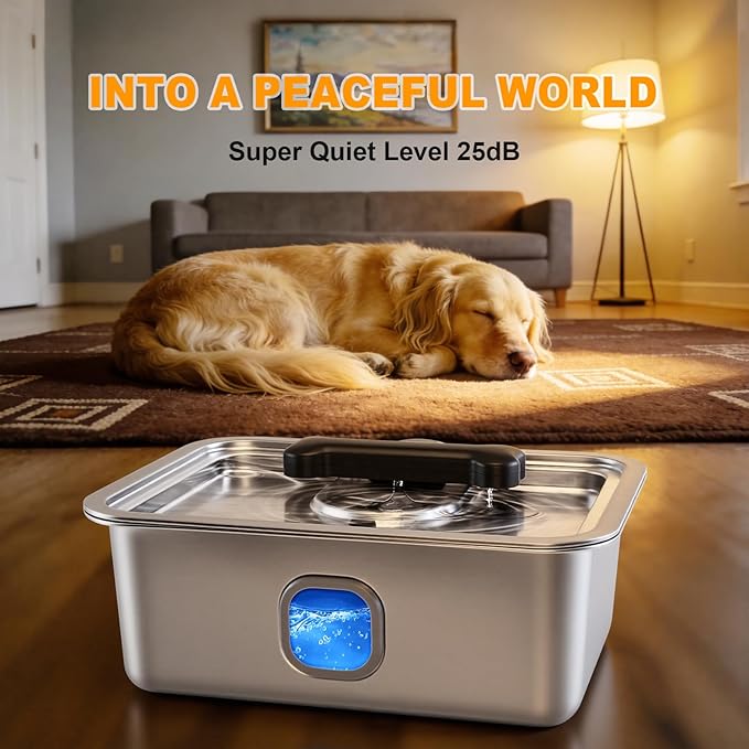 15L Water Fountain for Large Dogs,Ultra-Quiet Stainless Steel Dog Bowl Automatic Pump Drinking Dispenser with Filter Fountains,Indoor Auto Filters Pet Bowls for Cats with for Dog Multi-Pet