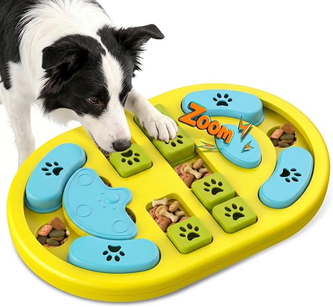 Dog Puzzle Toy, Interactive Treat Puzzle for IQ Training & Mental Stimulation, Non-Slip Slow Feeder Enrichment Boredom Buster for Puppies Small Medium Large Dogs Cats, Yellow Gift