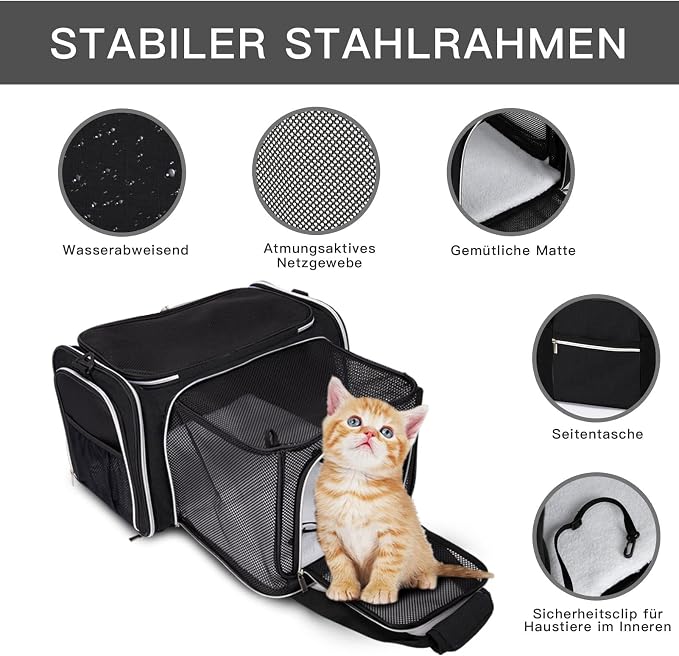 BAGLHER Cat Carrier Bag,Airline Approved Pet Carrier Soft Side Pet Travel 5 Sides Open Doors 3 Sides Expandable Foldable Dog Carrier with Fleece Pad