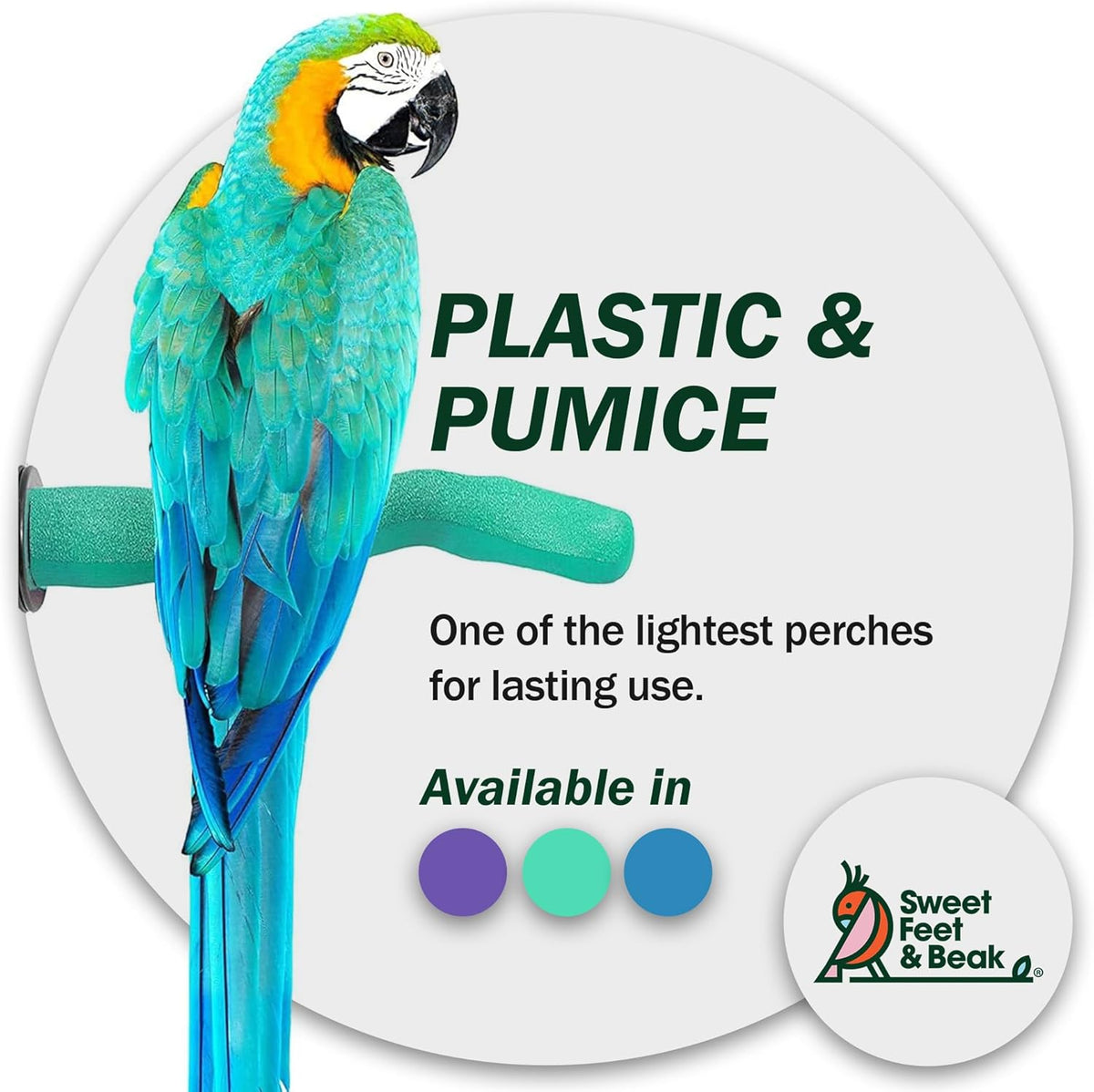 Sweet Feet & Beak Safety Pumice Bird Perch, X-Small 1/2" X 6", Purple - Lightweight Grinding Bird Perches for Cage - Bird Nail Trimming Perch for Healthy Beak & Feet - Multi-Size & Color Parrot Stand