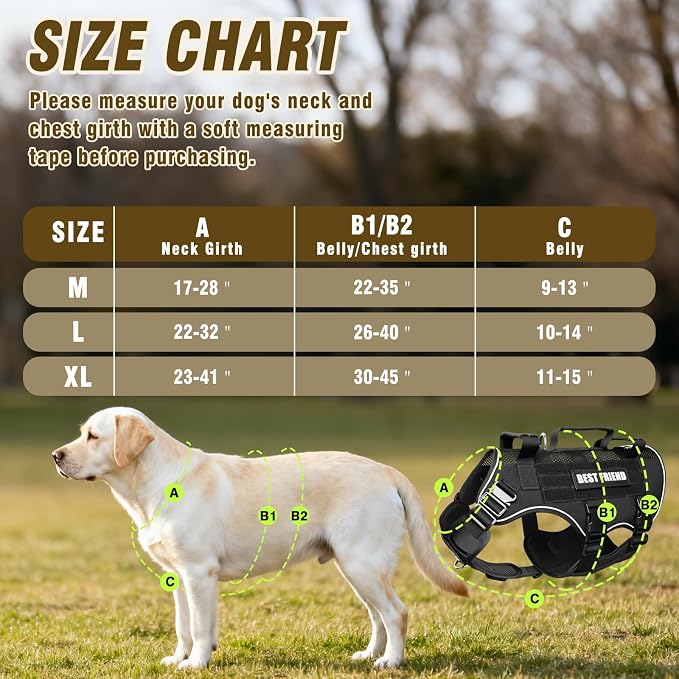 Air Mesh Tactical Dog Harness with Metal Buckles&MOLLE,Black XL | Breathable Adjustable No Pull Service Dog Vest with 3 Padded Handles,Military Dog Harness for Training Hiking Hunting Working