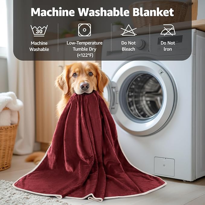 LOOBANI Waterproof Blanket for Bed, Soft Flannel Twin Bed Blanket 60" x 80" | Dog Pet Blankets for Large Dogs, Reversible Spill-Proof Throw for Couch Cover, Movie Time, Camping, Travel, Noise Free, Red