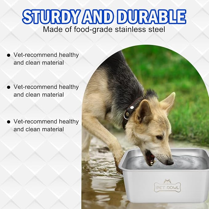 Vumdua Water Bowls for Large Dogs, 3 Gallons Durable Stainless Steel Dog Bowls - Big Capacity Water and Food Bowl for Indoor Outdoor, Easy to Clean