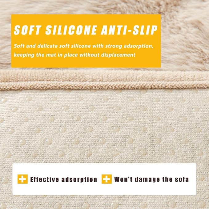 Calming Dog Bed for Couch, 29.5 x 29.5 inch, Non-Slip Rabbit-Velvet Dog Sofa Mat for Furniture Protector, Perfect for Small, Medium Dogs and Cats (Khaki, Medium)
