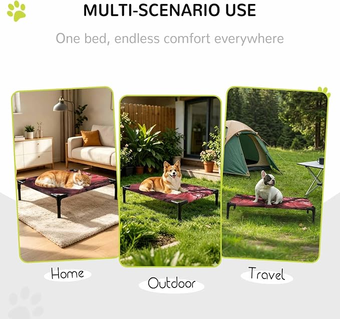 Outdoor Elevated Dog Bed for Large Dogs, Red Trees Breathable Cooling Raised Dog Cot for Indoor/Outdoor, Country Forest Branches Nature Light View Waterproof Elevated Pet Beds, L 28 x 22 in