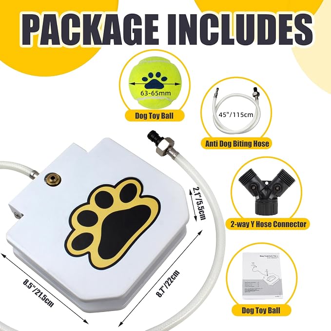 BACOENG Dog Water Fountain Step On, Dog Sprinkler Paw Activated, Outdoor Water Fountain for Dogs, Drinking Water Toy, Upgrade Copper Valve Set, Yellow