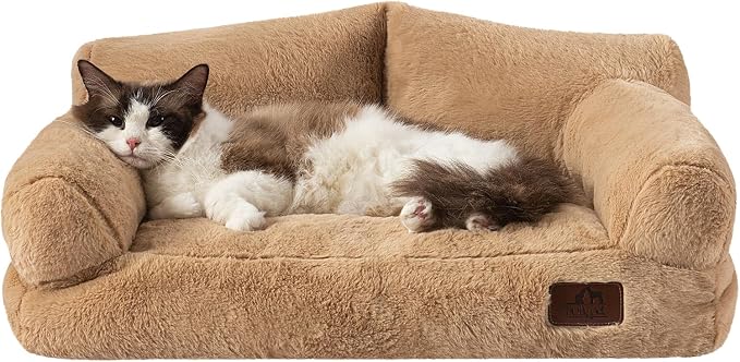 Hollypet Small Dog Large Cat Bed Puppy Couch Beds for Pets up to 25 lbs | Fluffy Dog Cat Couch Plush Soft Warming Pets Beds with Machine Washable Cover and Non-Slip Bottom