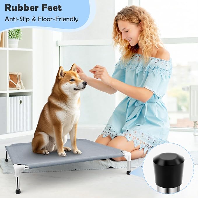 Elevated Dog Bed, Raised Outdoor Dog Bed for Medium Dogs, Portable Pet Cots | Cooling Elevated Bed for Dogs, Portable Pet Cots, No-Slip Rubber Feet, Double Layer Polyester Cotton, 34"L x 26"W x 6.5"H