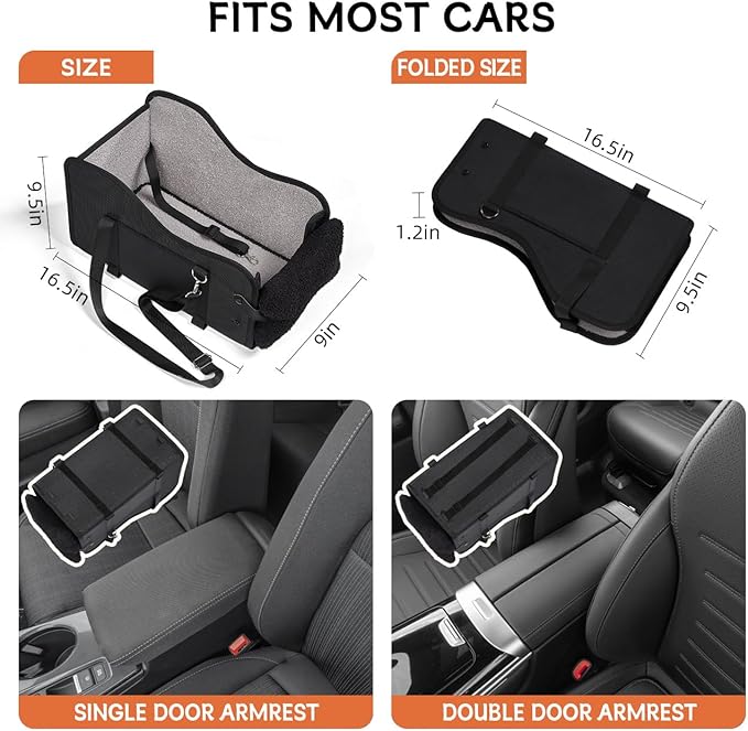 TKYZ Center Console Dog Car Seat for Small Dogs,for Car/SUV/Small Truck | Soft Pillow,Double fixation,Scratch-Resistant Fabric,Pet Booster with Safety Belt,Puppy Car Seat for Small Dogs 0-11 lbs