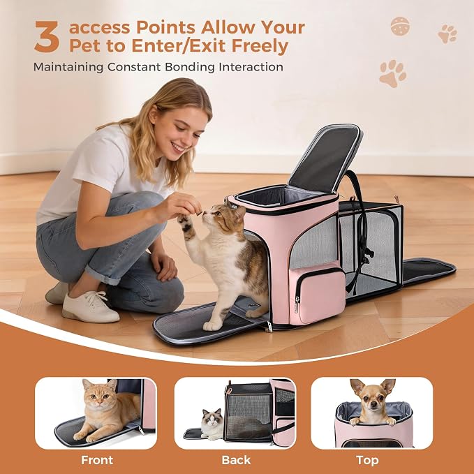 Lekereise Pet Carrier Backpack Expandable Cat Backpack Carrier for Small Dogs Large Cats Puppies, Dog Backpack Carrier for Hiking Travel Outdoor Hold Pets Up to 20 25 Lbs, Pink