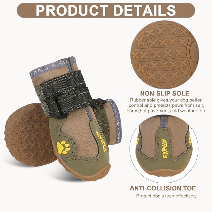 EXPAWLORER Anti-Slip Dog Shoes - 4PCS Waterproof Dog Boots with Reflective Straps for Outdoor Hiking, Dog Paw Protectors for Hot Pavement Winter Snow, Non Slip Dog Booties for Small Medium Large Dogs