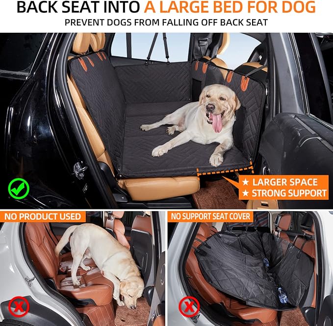 YJGF Hard Bottom Dog Car Seat Cover for Back Seat,Seat Extender for Dogs | Strong Support,More Rest Space,Waterproof, Scratch Resistant,Car Seat Protector,Dog Hammock for Car/SUV/Small Truck