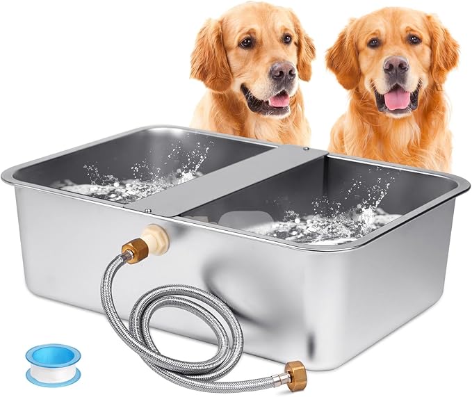 6 Gallon Automatic Dog Water Bowl Dispenser Outdoor Dog Waterer | Stainless Steel Outside Extra Large Self Filling Auto Water Bowl for Dogs Cats Pets Livestock Chicken
