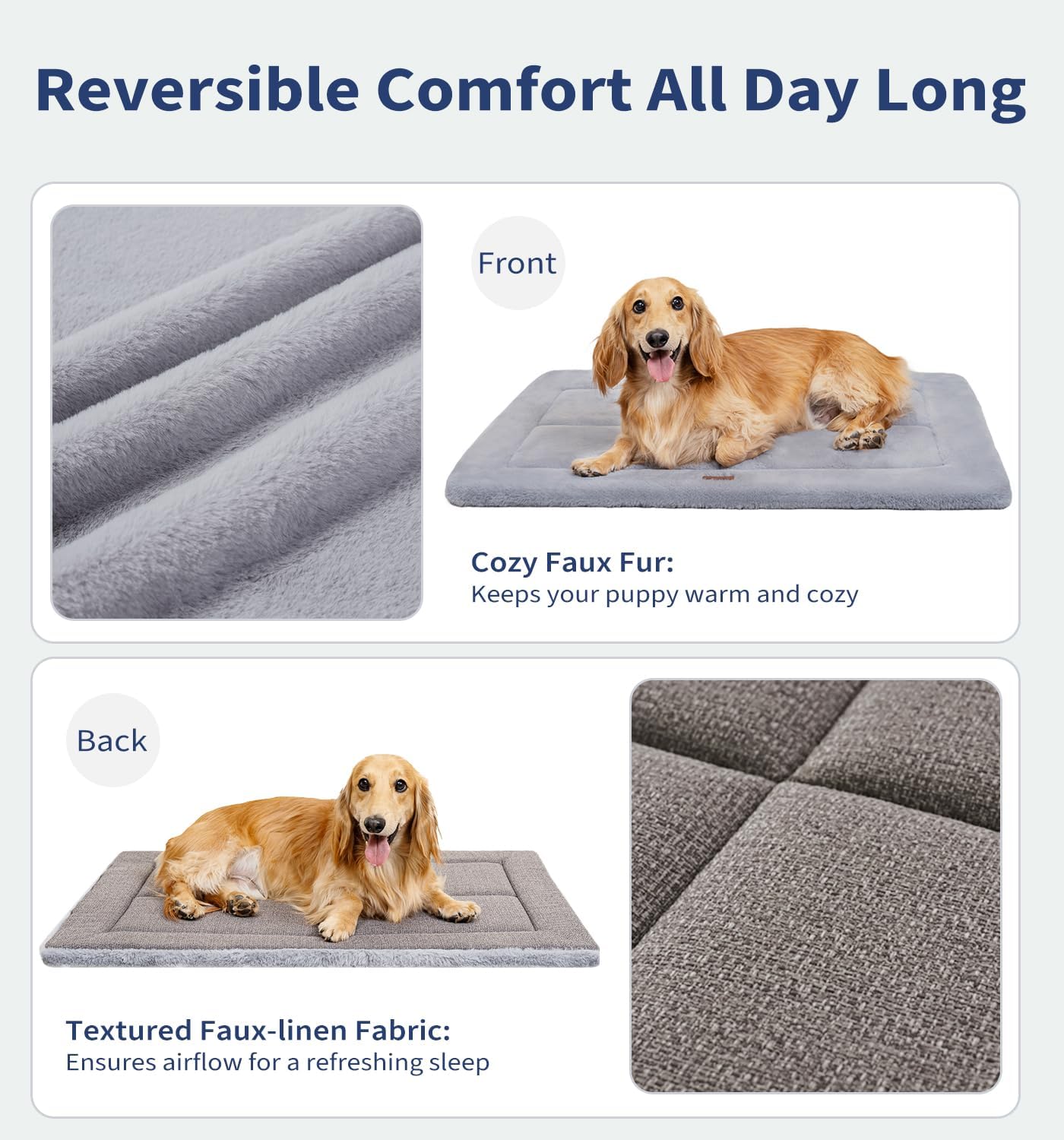 Made4Pets Dog Crate Pad Bed for Large Dogs, Washable & Reversible, Anti-Slip Kennel Mat for Cozy Sleeping, Soft Fluffy Dog Bed for Indoor & Outdoor Use, 36"x27", Gray