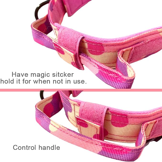 Tactical Dog Collar Adjustable Military Nylon Dog Collar with Control Handle and Heavy Duty Metal Buckle for Medium and Large Dogs (Pink Camo,L) | 1000D Heavy-Duty Nylon Fabric,Quick-Release Metal Buckle,Adjustable Fit,Soft-Padded Webbing,D-Ring,for Tr...