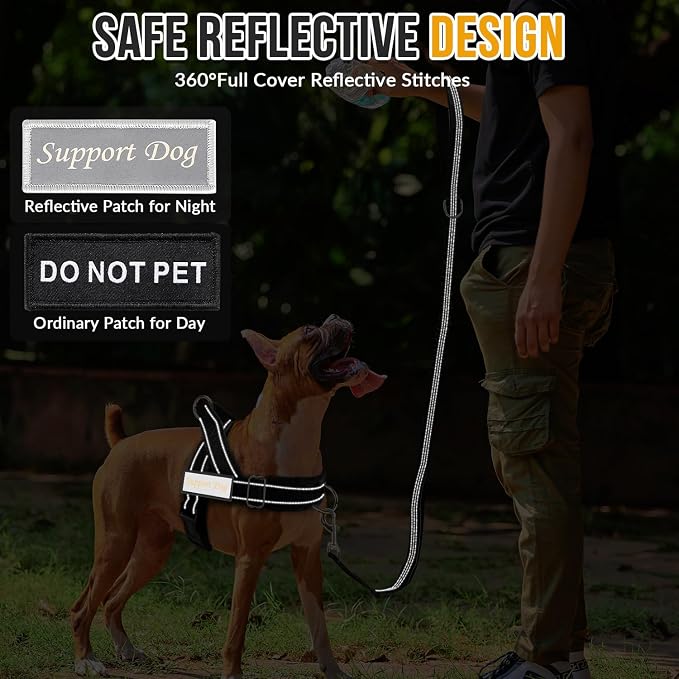 SlowTon No Pull Dog Harness with Front Clip - Heavy Duty, Soft Padded | Neck & Chest Adjustable, Tactical Pet Vest and Leash Set for Large Medium Sized Dogs, for Easy Walk & Training, Black S