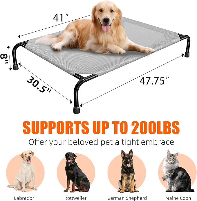 Simple Trending Raised Dog Bed for Large Dogs, Waterproof XL Dog Cot, Outdoor Cooling Elevated Pet Bed Load 200lb, 47.75" x 30.5", Grey (Pack of 2)
