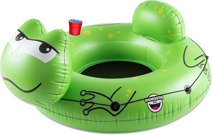 BigMouth Inc Large Frog River Tube with Mesh Seat, Heavy Duty Vinyl Raft for Waterway Drifting, Built-in Cup Holder and Grab Rope, Comfortable Floating Ride for Lakes, Streams, Adults and Kids