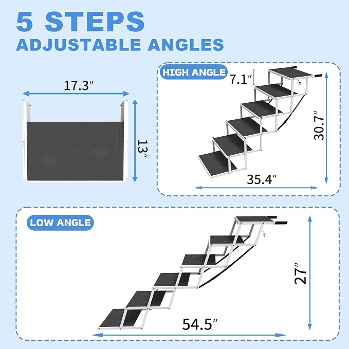 Dog Steps for Car & SUV – 6-Step Foldable Pet Stairs for Large Dogs, Non-Slip Heavy-Duty Plastic Dog Stairs, Lightweight & Portable Vehicle Access, Great Alternative to Dog Ramp for Truck
