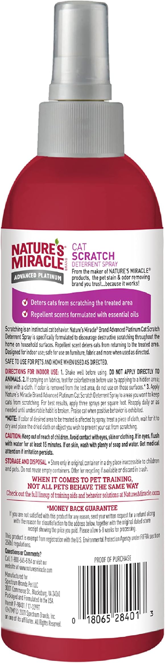 Nature's Miracle Advanced Platinum Cat Scratch Deterrent Spray,8 Ounces,Discourages Destructive Scratching,(Pack of 2)
