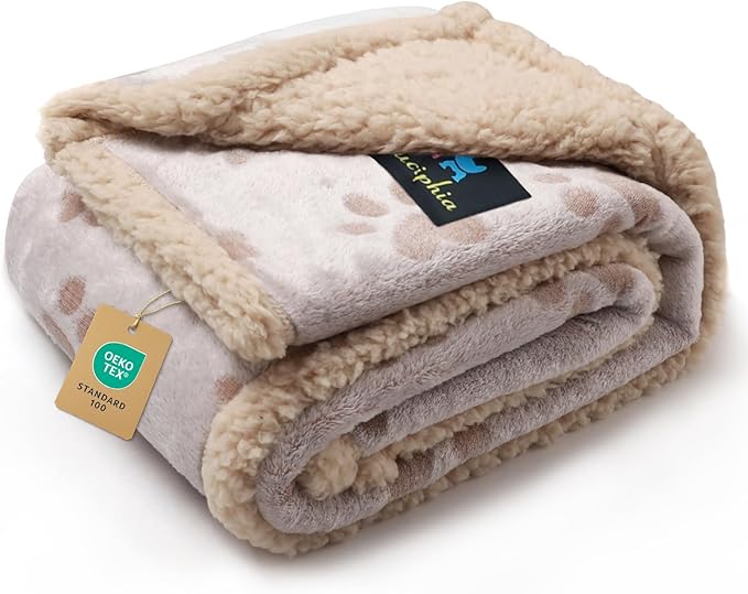 Luciphia Waterproof Pet Blankets Whith Paw Print for Couch Sofa Bed Cover, Liquid Pee Proof Soft Fluffy Dog Blanket Washable, Reversible Furniture Protection Puppy Cat, Khaki, Large（65" x 57"）