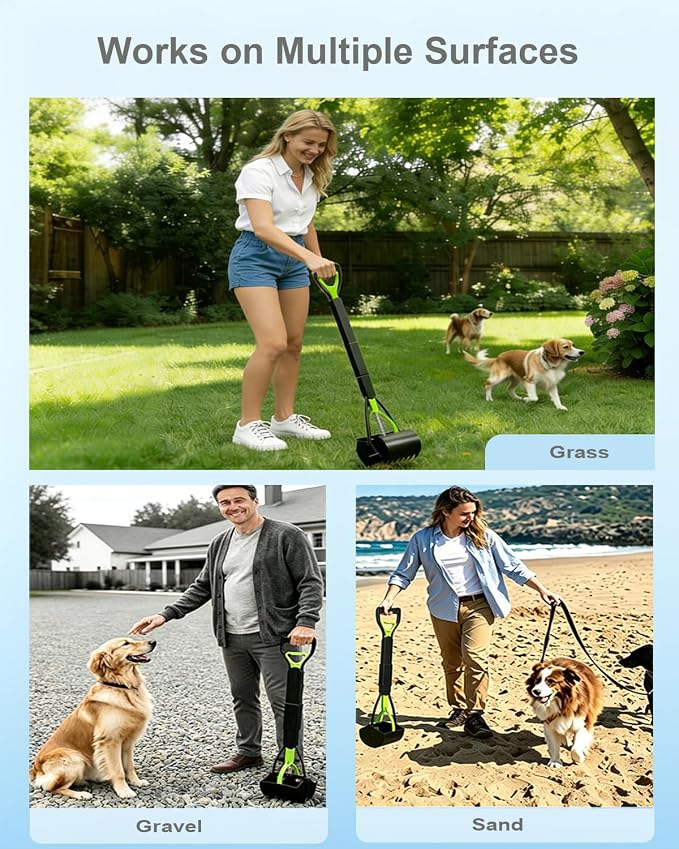 32" Dog Pooper Scooper, 2 Pack XL Tall Poop Scooper for All Kinds of Dogs | Durable Spring, Lightweight, Portable, Foldable, Long Handle, One-step Assembly, No Touch Pooper Tool for Yard, Grass, Gravel