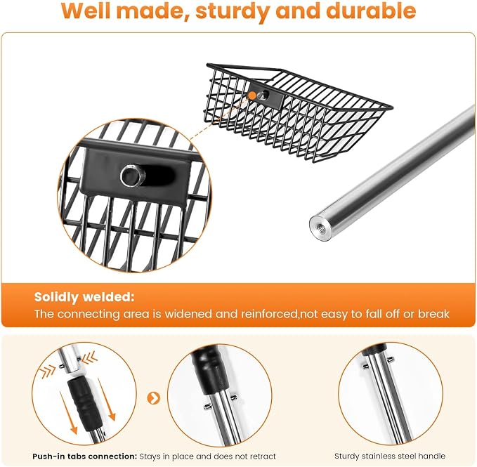 PETOCAT Cat Litter Scoop 43 inch Metal Litter Scooper with Stainless Steel Long Handle, Upgraded Large Kitty Box Scooper Heavy Duty Deep Shovel for Fast Sifting, Dog Waste Scooops for Outside Pet Poop
