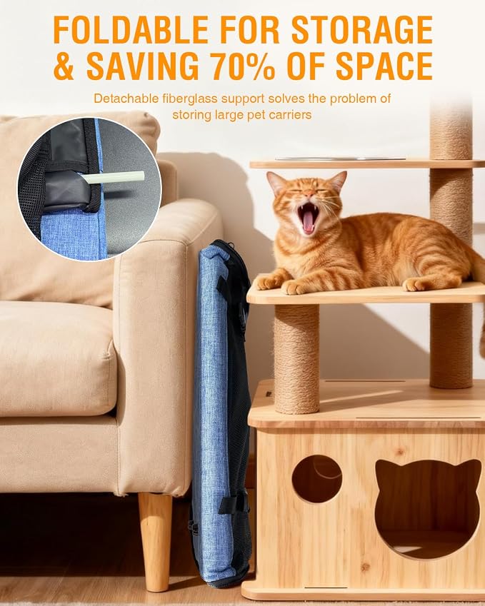 PETUX Large Pet Carrier for Large Cats up to 20 lb for Travel | Top & Side Entry, 4 Side Breathable, Foldable Soft Cat Travel Carrier with Safety Car Seat Buckle & Anti-Scratch Mesh, Blue