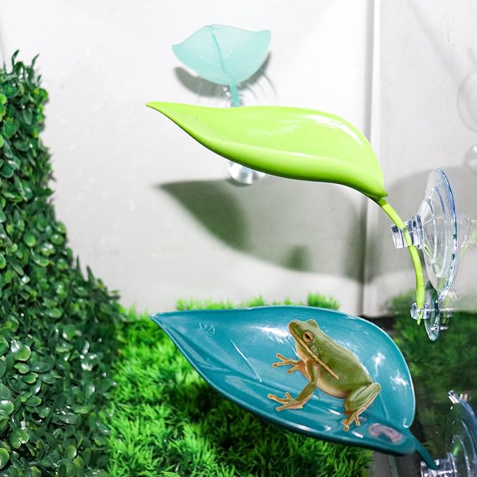 3 Pack Plastic Leaf Decorations with Suction Cups, Frog Habitat Platform, Reptile Decorations for Terrarium, Frog Tank Accessories, Terrarium Decor for African Dwarf, and Toad (Multicolor)