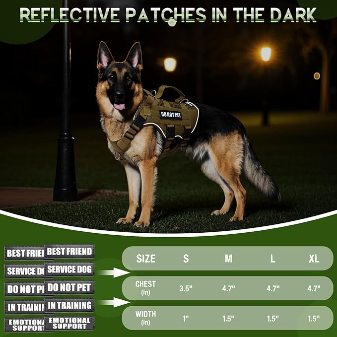 Tactical Molle Vest Mesh Dog Harness with 10 Removale Pet Patches | Breathable Service Dog harness with Double Soft Padded Handle for Small Dog, Reflective Military Pet Vest for Walk Hiking