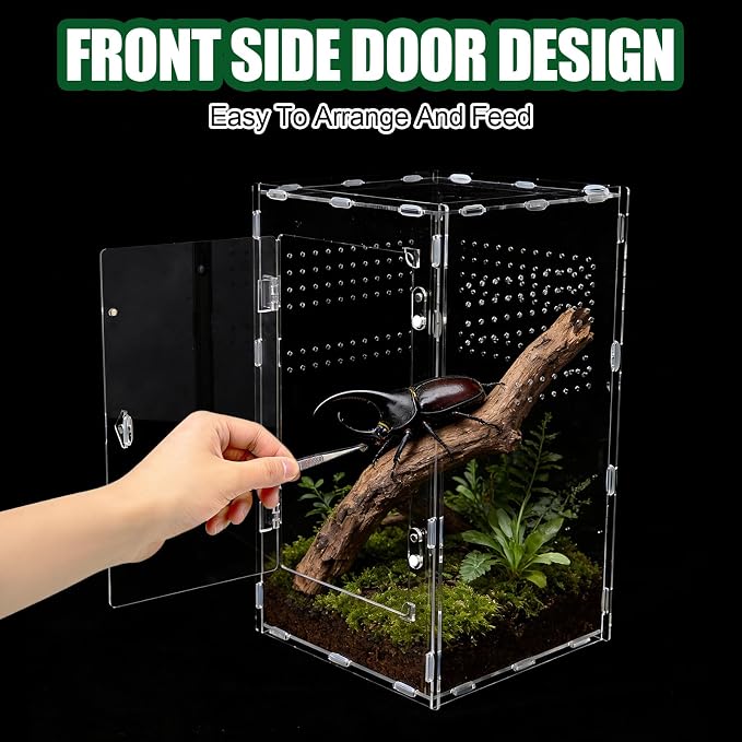 Acrylic Jumping Spider Enclosure, Transparent Reptile Terrarium Enclosure, Small Reptiles Habitat Tank Breeding Box for Tarantula Insect Snake Lizard (13.78 Large)