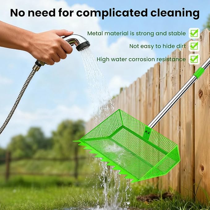 2026 Upgraded 2-in-1 Chicken Poop Scooper & Rake with Handle, 12inch Heavy-Duty Metal Chicken Coop Scoop for Sand Sifting Shovel Litter Scooper for Farm House Chicken Coop Cleaning Tools Accessories