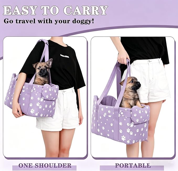 Center Console Dog Car Seat for Medium Dogs,Purple | Portable Armrest Booster With Soft Cushion Safety Belt, Up To 21 Lbs