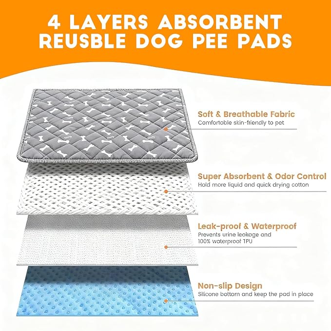 2PC Puppy Pads with Pheromones, Washable Puppy Pee Pads for Dogs Reusable Puppy Pads for Dogs and Cats - Leak & Odor Proof, Non-Slip Base Training Pads for Home & Travel(with Pet Hair Removal Gloves)