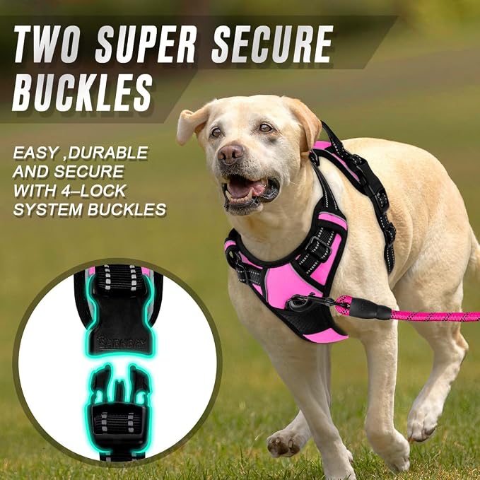 BARKBAY Dog Harness No Pull for Medium Sized Dog Front Back Clips,Dog Vest | Soft Padded No Choke With Handle,Easy On&Off,Adjustable Reflective For Walking Training Running(Pink,M)