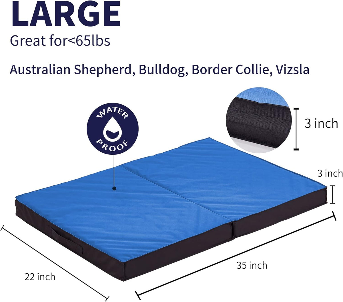 Outdoor Dog Bed for Large Dogs, Waterproof and Portable with Washable Cover, Foldable Cooling Orthopedic Bed for Outside and Indoor Use, 35" All Weather